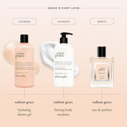 philosophy radiant grace firming body emulsion - luxury scented body lotion - with shea butter - notes of jasmine, black cherry & sandalwood - 16 fl oz