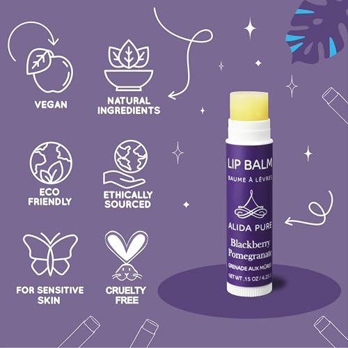 Blackberry Pomegranate Lip Balm Collection, Vegan Set, Beeswax Free, with Organic Jojoba and Avocado Oil, Vitamin E, Natural Moisturizer for Dry, Chapped Lips, 3 Tube Set