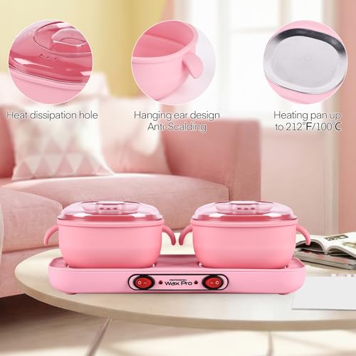 Silicone Wax Warmer for Hair Removal, Yofuly Double Women Waxing Kit with Two Sticks, Home Salon Hot Wax Pot Heater Machine for Body, Leg, Arms, Bikini, Eyebrow