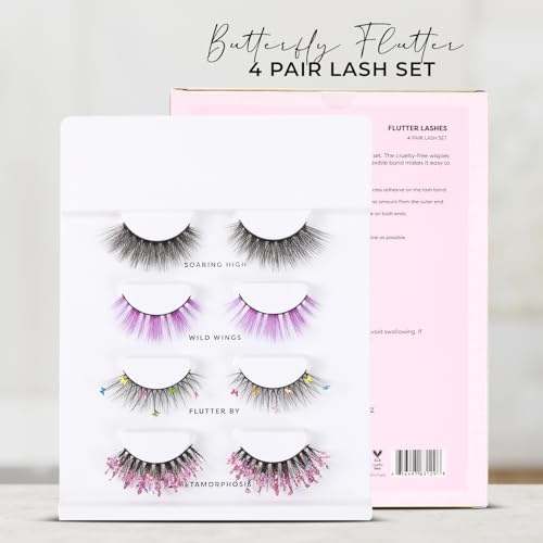 Profusion Cosmetics Empowered Butterfly Flutter Lashes 4 Pairs Eyelash Set ? Soft Wispy & Glitter False Lashes with Thin Flexible Band, Reusable & All-Day Comfortable Wear