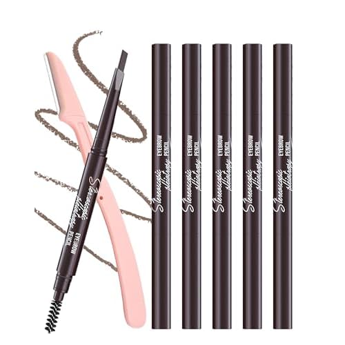 6 Pack Medium Brown Eyebrow Pencil, Waterproof Eye Brow Pencils for Women- Dual-Ended with Spoolie Brush and Triangular Tip for Easy Defining, Natural Fill, Long-Lasting Brows, Sweatproof