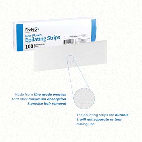 ForPro Professional Collection Non-Woven Epilating Strips, White, Tear-Resistant, Pre-Cut Strips for Hair Removal, 3¡± W x 9¡± L, 100-Count