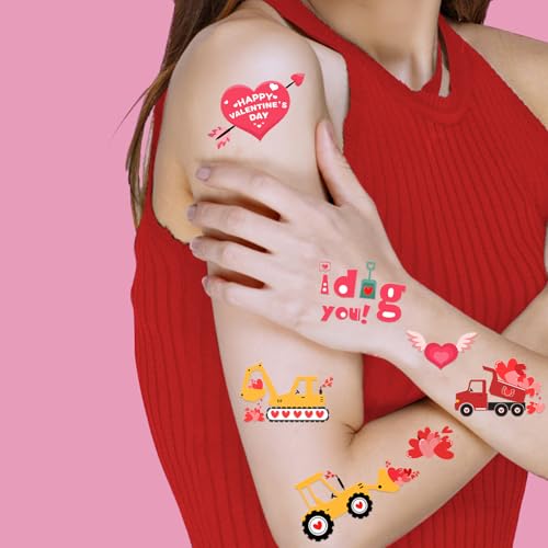 Valentine's Day Temporary Tattoos 152 Count - Heart Stickers for Classroom Party Favors, Pink Valentine Gifts Exchange, Teacher Rewards Supplies (Candy Hearts Design)