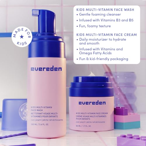 Evereden Kids Happy Face Duo (Cool Peach) - Multi-Vitamin Face Wash & Face Cream Set - Clean & Vegan Skin Care for Kids 3+ - Moisturizing, Nourishing, & Protective Skin Care Set