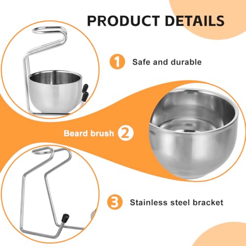 2-in-1 Stainless Steel Shave Bowl & Stand Set Adjustable Razor Brush Holder Grooming Cup for Men's Beard Care and Cleaning