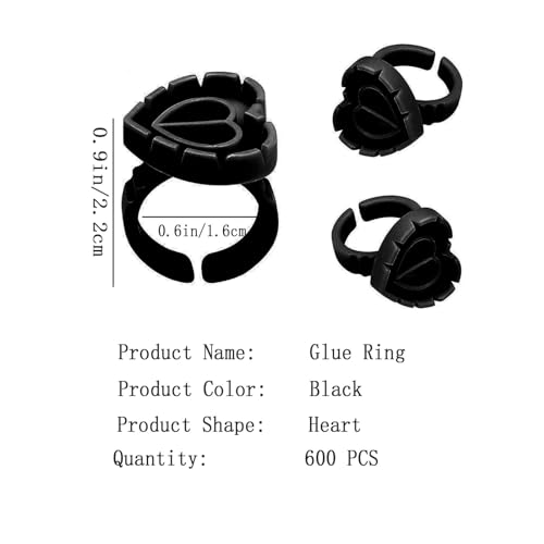 600PCS Glue Rings Lash Rings for Glue, Smart Glue Rings Holder for Eyelash Extensions, Disposable Rings for Lashes, Lovely Shape Lash Fan Blossom Glue Holder Cups for Lash Extension Supplies, Black