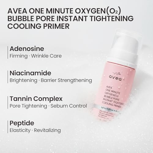 AVEA 1 Minute Bubble Primer ? Smoothing, Hydrating & Illuminating Makeup Base with Niacinamide & 12 Peptides, K-Beauty Instant Primer for Radiant, Pore-Refined & Glow Skin, 1.014 fl oz / 30ml