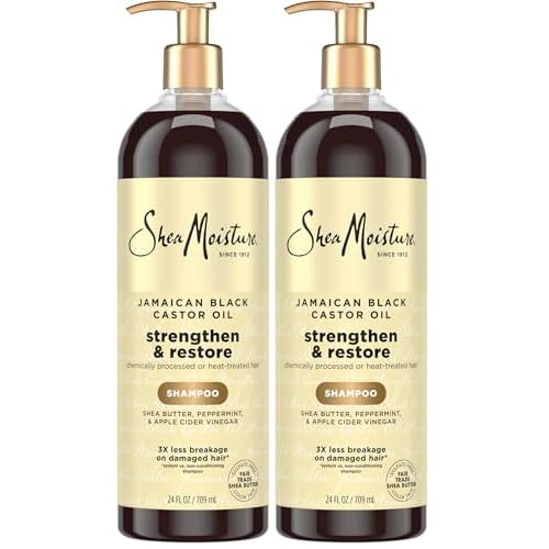SheaMoisture Strengthen and Restore Shampoo Jamaican Black Castor Oil for Damaged Hair Sulfate-Free 24 oz,(Pack of 2)