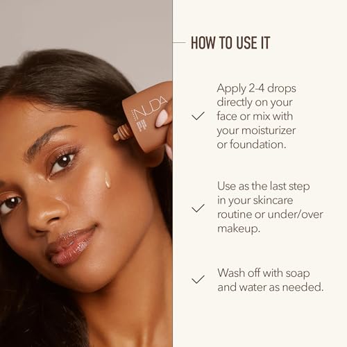 Nuda GlowDrops | Squalene, Ginger, Lavender, & Moringa-Infused Glow Bronzing Drops for Face | Lightweight, Buildable, & Blendable Liquid Bronzer Formula | Paraben & Sulfate-Free Serum, (30 mL)