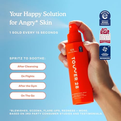 Tower 28 Jumbo SOS Daily Rescue Facial Spray - Hypochlorous Acid Spray to Help Reduce Redness, Calm Irritation + Alleviate Flare-Ups - Soothing + Purifying Face Toner - Everyday Skin Care Mist (16 oz)