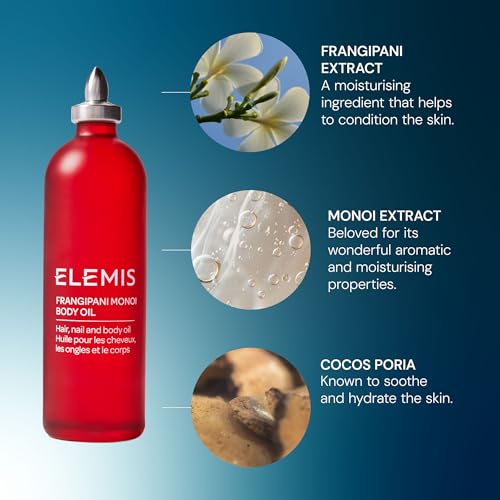 ELEMIS Frangipani Monoi Body Oil 100ml, Luxurious Nourishing Oil for Soft, Hydrated Skin & Hair