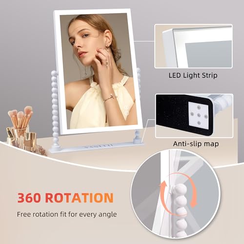 VANITII Vanity Makeup Mirror 12¡±x16¡± Hollywood Mirror with Lights and Smart Speaker Desk Mirror 3 Lighting Modes Touch Control for Dormitory Bedroom