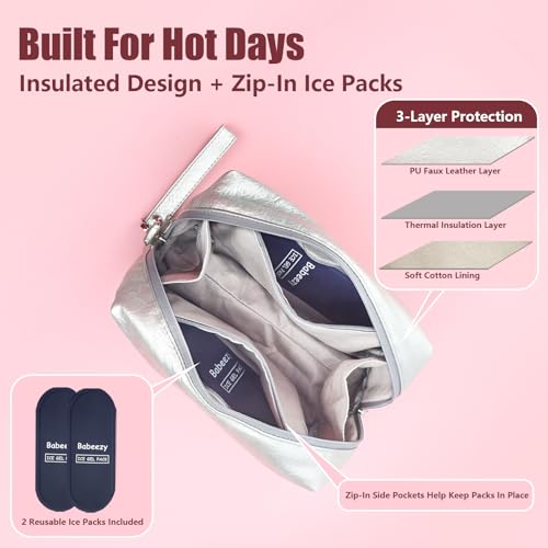 Insulated Makeup Bag for Women with 2 Ice Pack Heat-Resistant Travel Cosmetic & Toiletry Bag Vegan Leather