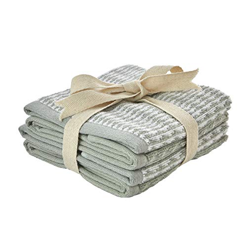 SKL Home Longborough 100% Turkish Cotton Premium 4-Piece Washcloth Set, 520 GSM, Soft & Absorbent Jacquard, Sage