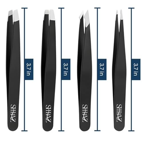 Tweezers Set ? Professional Stainless Steel Eyebrow Tweezers for Women & Men | Precision Tools for Facial Hair, Ingrown Hair & Splinter Removal (Black-Color, Set of 4) (Black)