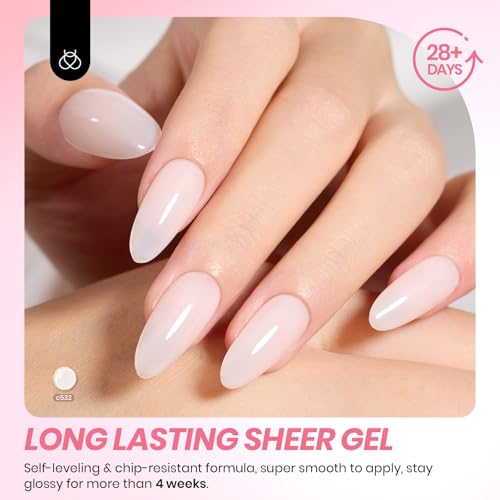 Beetles Jelly Gel Nail Polish Set - Ballet Dress Jelly Gel Polish, 6 Colors Milky Pink Nude Pink Sheer Gel Nail Kit Transparent Effect Soak Off UV DIY Manicure French Nail Art Gifts for Women