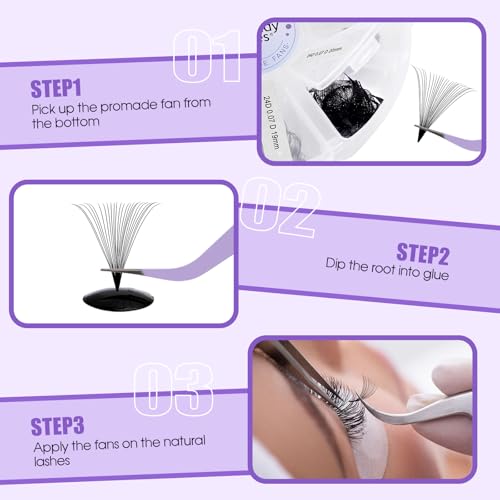 Premade Fans Eyelash Extensions Mixed Tray 500 Fans (24D-07-D-13-20)