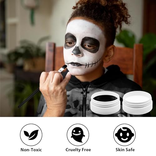 Black and White Face Paint Set - 2.47 oz Halloween Face Body Paint Skeleton Ghost Skull Cosplay Costume Professional SFX Corpse Special Effects Makeup Kit for Adults Kids Full Coverage Skin Paints