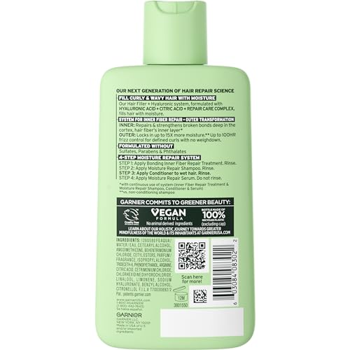 Garnier Fructis Hair Filler Moisture Repair Conditioner,Sulfate Free Conditioner for Curly,Wavy Hair with Hyaluronic Acid,10.1 Fl Oz,(Pack of 2)
