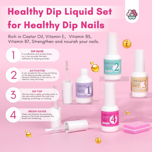 Saviland 30 Colors Dip Powder Nail Kit with Drill and Nail Stand Holder for Painting Nails with Putty - Professional Dip Nail Powder Kit Starter Set with Dip Powder Liquid Set