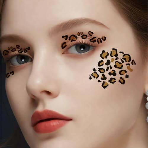 5 Sheets Leopard Print Temporary Tattoos, Gold Design for Halloween - Waterproof Fake Tattoo Stickers for Adults & Kids