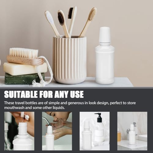 NOLITOY 6Pcs Portable 200ml/6.8oz Plastic Flat Mouthwash Bottles with Measurement Marks, Refillable Oral Cleaner Containers for Travel