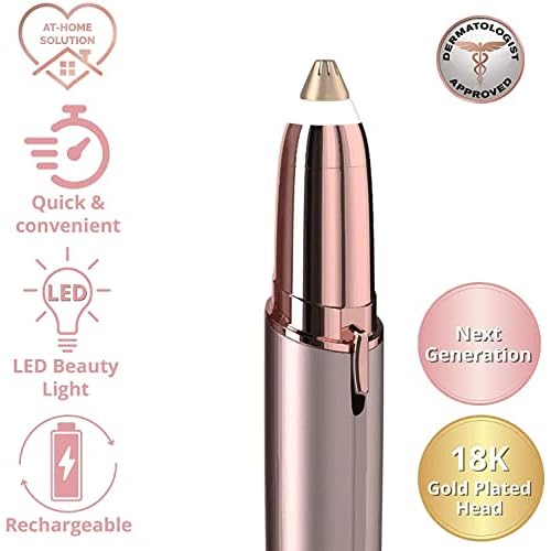Eyebrow Trimmer for Women, Rechargeable Eyebrow Hair Remover, Painless Electric Razor with 2 x Replacement Heads, Eye Brow and Face Epilator Hair Removal (Rose Gold)
