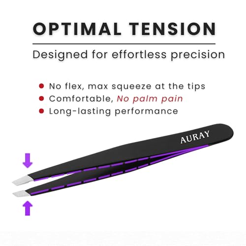 Eyebrow Tweezers Women Facial Hair, Stainless Steel Facial Hair Removal Precision Tweezer for Men & Women in Black, Slanted Tip Eyebrow Plucker for Easy Plucking, Professional Tweezers by AURAY (3)