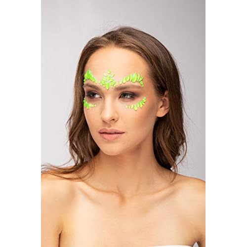 Neon UV Face Jewels by Moon Glow - Festival Face Body Gems, Crystal Make up Eye Glitter Stickers, Temporary Tattoo Jewels (Intense Green)