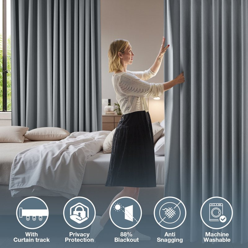 Room Divider Curtain Set with Track - Blackout, Noise Reduction, Thermal Insulation, 84-108 Inches