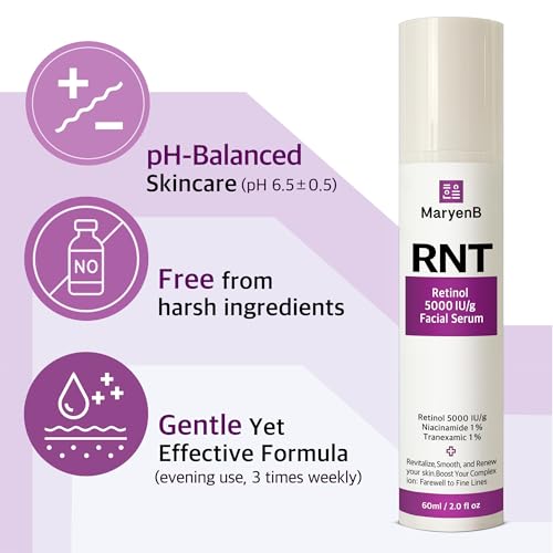 Retinol 5000IU, Niacinamide 1%, Tranexamic Acid 1% Face Serum ? Moisture Enhancing Essence with Hyaluronic Acid, Vitamin E, Gentle for Daily Skincare, 2 Fl Oz (60ml)