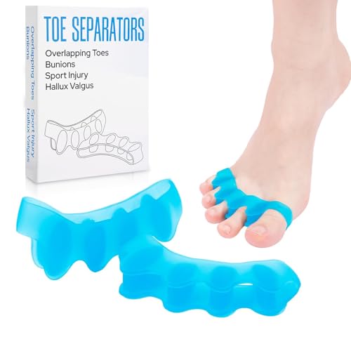 Silicone Toe Separators for Women & Men - Toe Spacers for Bunion Relief, Hammer Toe, Plantar Fasciitis & Pedicures | Includes Metatarsal Pad & Therapeutic Yoga Cushion for Foot Pain£¨2pcs,blue£©