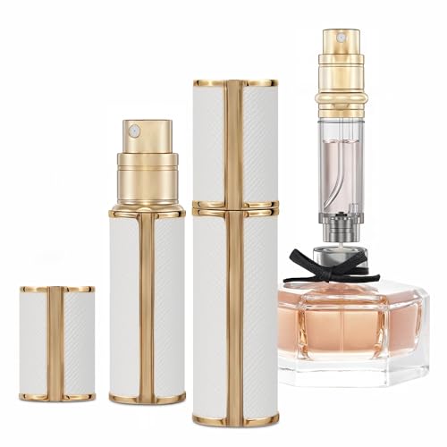 5ml Perfume Spray Bottle, AG00 Leather Refillable Dispenser Bottom Fill Fragrance Scent Container, Portable and Leak-proof Suitable for Traveling & Outgoing (White)