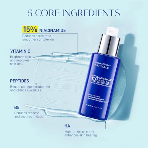 Niacinamide Serum 15% for Face ? Dark Spot Corrector, Pore Minimizer, Oil & Blemish Control, Brightening & Hydrating with Vitamin C, B5, Peptides & Hyaluronic Acid ? 1.7 Fl Oz