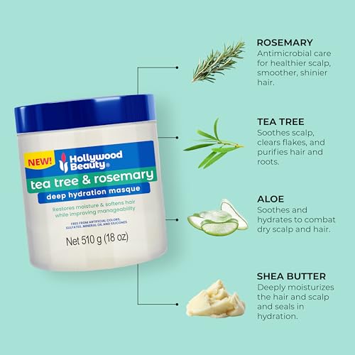 Hollywood Beauty Tea Tree & Rosemary Deep Hydration Masque, 18 oz - Restores Moisture