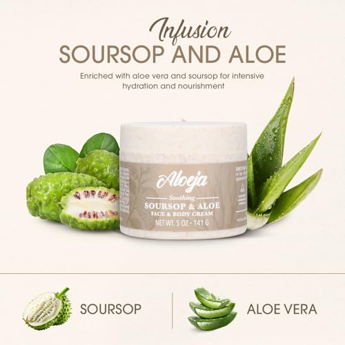 Soursop and Aloe Vera Moisturizing Cream - Ultra Hydrating Face Moisturizer and Body Lotion for Women & Men - Fragrance-Free Organic Lotion for sensitive skin with Hemp Oil, Tea Tree, Green Tea, 5 oz