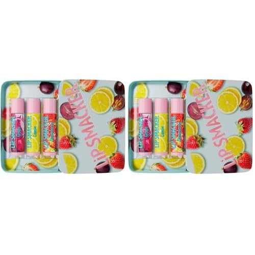 Lip Smacker Nostalgia Lip Balm Trio Tin, Original & Best Flavors, Grape, Lemon, and Strawberry, Moisturizing & Hydrating Lip Care, Clear Glossy Finish, Fun & Collectible Gift Set for All Ages