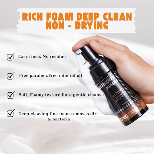 Intimate Wash for Men with Green Tea & Orange Oil | pH Balanced Masculine Foam - Natural Ingredients | Cool, refreshing feeling | Daily Hygiene Care 3.38 fl oz