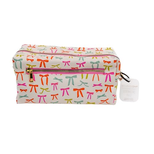 Studio Oh! Loaf Cosmetic Pouch - Makeup Organizer for Travel Size Toiletries - Metal Zippered Pouch Closes Securely - Water Resistant Vegan Leather - Put a Bow On It Loaf