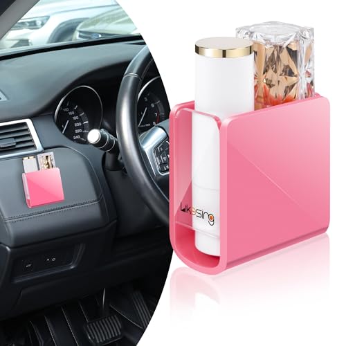 Car Chapstick Holder, Acrylic Pink Car Chap Upright Lip Balm Holder, Work Computer Side Lipstick Organizer Case Accessories Mount for Women Auto Vehicle SUV 2 Dividers