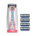 Preserve Shave 5 Five Blade Refillable Razor, Made from Recycled Materials, Coral Pink and Preserve Five Blade Replacement Cartridges for Preserve Shave Five Recycled Razor (4 Count) Bundle