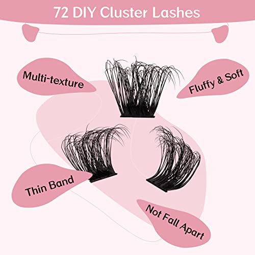 PRO LASHBEAUTY Cluster Lashes Lash Clusters Individual Lashes DIY Eyelash Extension C-8-16mix Thin Band Easy to Apply at home Lashes (Adore, C-8-16mix)