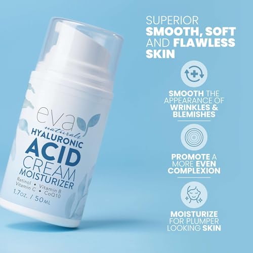 Eva Naturals Hyaluronic Acid Face Cream ? Deep Hydration & Firming Moisturizer with Retinol, Vitamin C & Q10 for Anti-Aging, Wrinkle Reduction & Collagen Support ? Day & Night Facial Cream - 1.7 Fl Oz