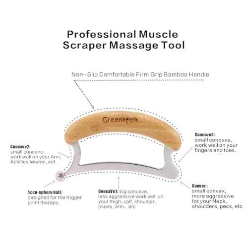 Greenstalk 2 in 1 Whole Body Stainless Steel Gua Sha Set for Muscle Relief, Wooden Massage Tools,Portable Body Scrapers Tool for Neck, Back, Feet Recovery.