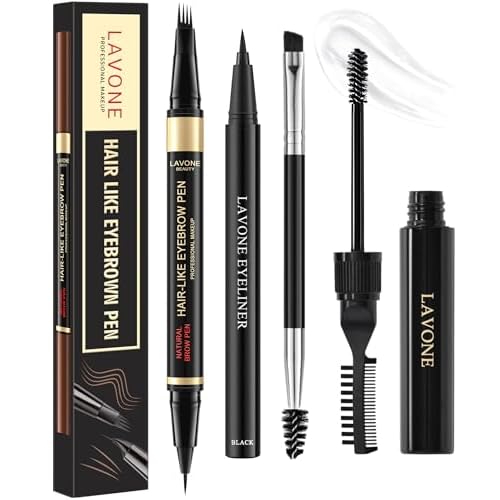 Eyebrow Pencil Kit, with Microblading Eyebrow Pen, Eyebrow Gel, Eyeliner, Eyebrow Brush, Eyebrow Pencils for Women, Waterproof, Smudge Proof, Long Lasting Makeup Formula - Dark Brown