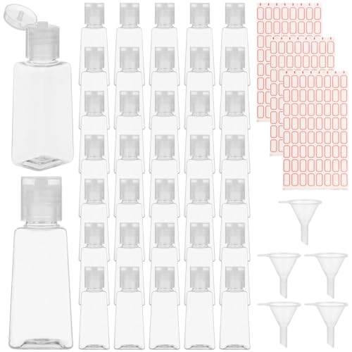 150 Pcs 1 Oz Travel Bottles, Clear Refillable Containers with Flip Caps, Include 5 Plastic Funnels & 3 Label Stickers, Portable Empty Cosmetic Bottles for Shampoo, Body Wash, Face Cream, Toiletries