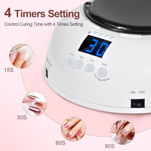 Professional Rechargeable 96W UV LED Nail Lamp,Cordless Nail Dryer with 4 Timer Settings,Portable Design & Auto Sensor,Fast Curing Lamp for Salon & Home(White+Black)