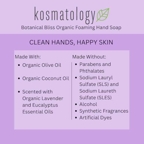 kosmatology Botanical Bliss (Lavender-Eucalyptus) Organic Foaming Hand Soap | Moisturizing Hand Wash | Clean Ingredients, Infused with Essential Oils | 8.5 fl oz