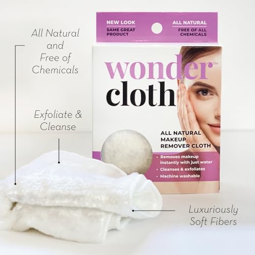 Wonder Cloth (Pack of 6) - All Natural Make-Up Remover Cloth, Removes Makeup Instantly with Just Water, Cleanses and Exfoliates, Machine Washable