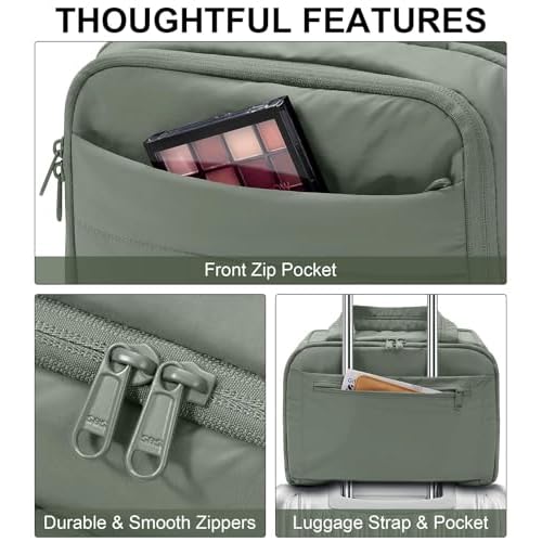 Travel Toiletry Bag for Women, Lightweight Large Quilted Puffy Makeup Bag Wide-open Make up Organizer Cloud Cosmetic Bag w/Handle for Traveling Toiletries Essentials Accessories Sage Green